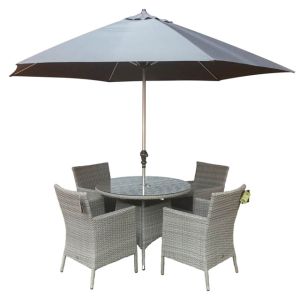 Glencrest Chatsworth 4 Seater Dining Set with Parasol and Base