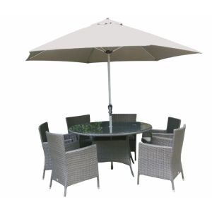 Glencrest Chatsworth 6 Seater Dining Set with Parasol and Base