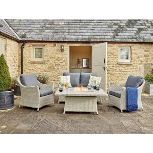 Bramblecrest Monterey Dove Grey 2 Seater Sofa with Firepit Coffee Table & 2 Armchairs