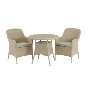 Bramblecrest Tetbury Nutmeg 80cm Round Bistro Table with Tree Free Top & 2 Armchairs with Eco Cushions