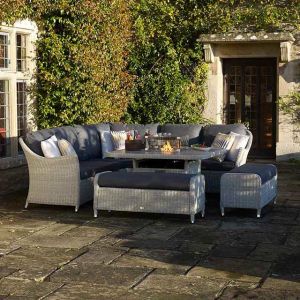 Bramblecrest Monterey Dove Grey Modular Sofa with Square Ceramic Top Firepit Table & 2 Benches