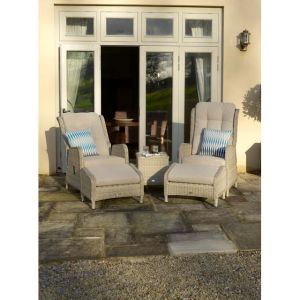 Bramblecrest Chedworth Sandstone Deluxe Recliner Set with 2 Footstools & Ceramic Top Side Table