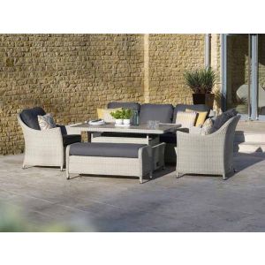 Bramblecrest Monterey Grey Rattan 3 Seat Sofa with Dual Height table, 2 Armchairs & Bench
