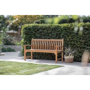 Bramblecrest Teak 3 Seat Bench with Curved Back & Flat Arms